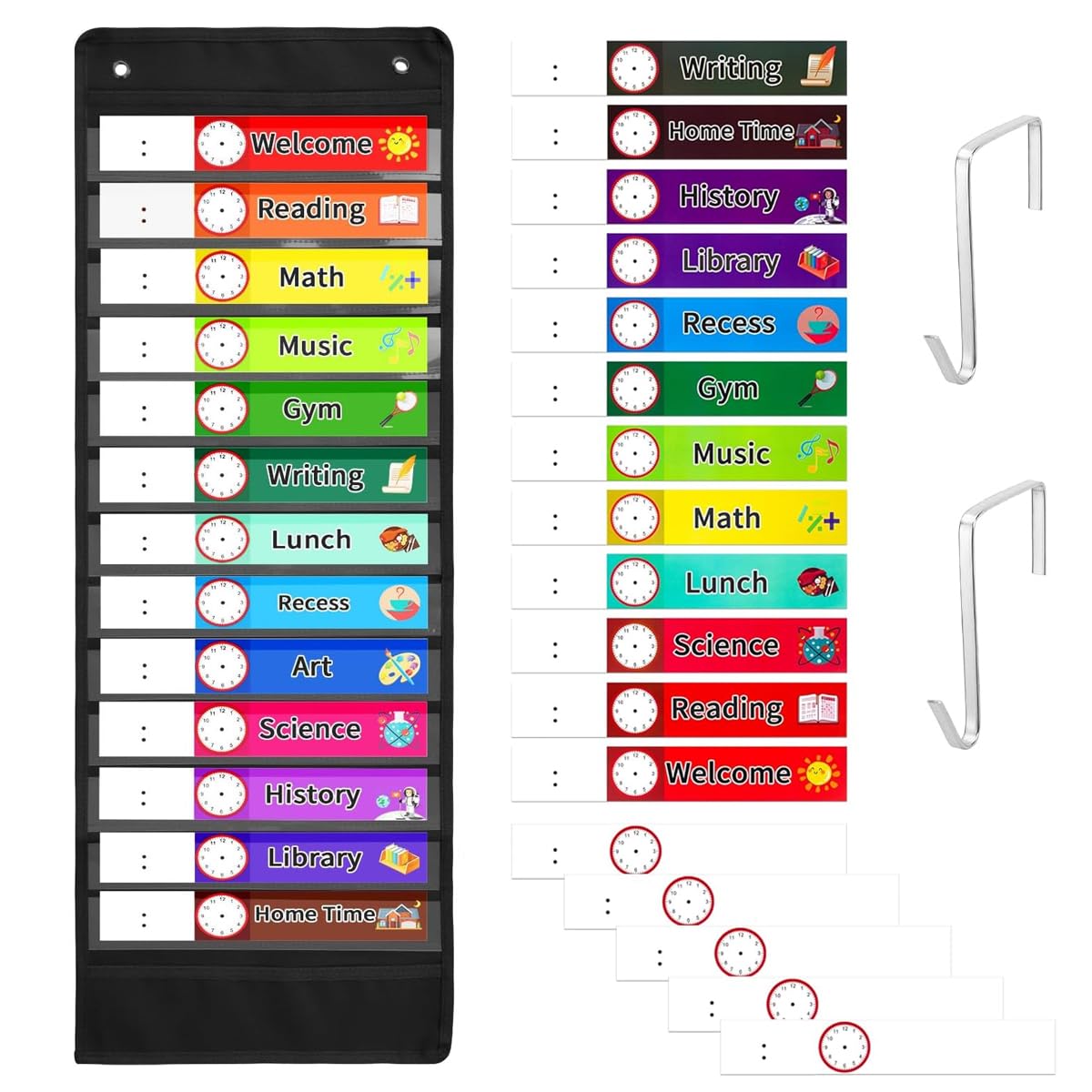Climberty 13-Pocket Wall Hanging Classroom Schedule Chart with Color-Coded Subject Labels, Reusable Daily Class Schedule Reminder for Classroom Office Home Preschool Learning Climberty 13-Pocket Wall Hanging Classroom Schedule Chart with Color-Coded Subject Labels, Reusable Daily Class Schedule Reminder for Classroom Office Home Preschool Learning